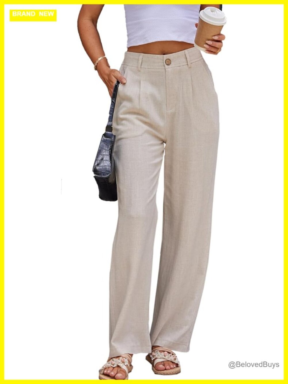 Women's Linen Wide Leg Straight Pants Trousers Office Business Casual